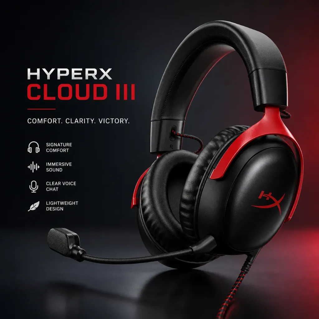HyperX Cloud III Gaming Headset – DTS 7.1 Surround Sound (Red)