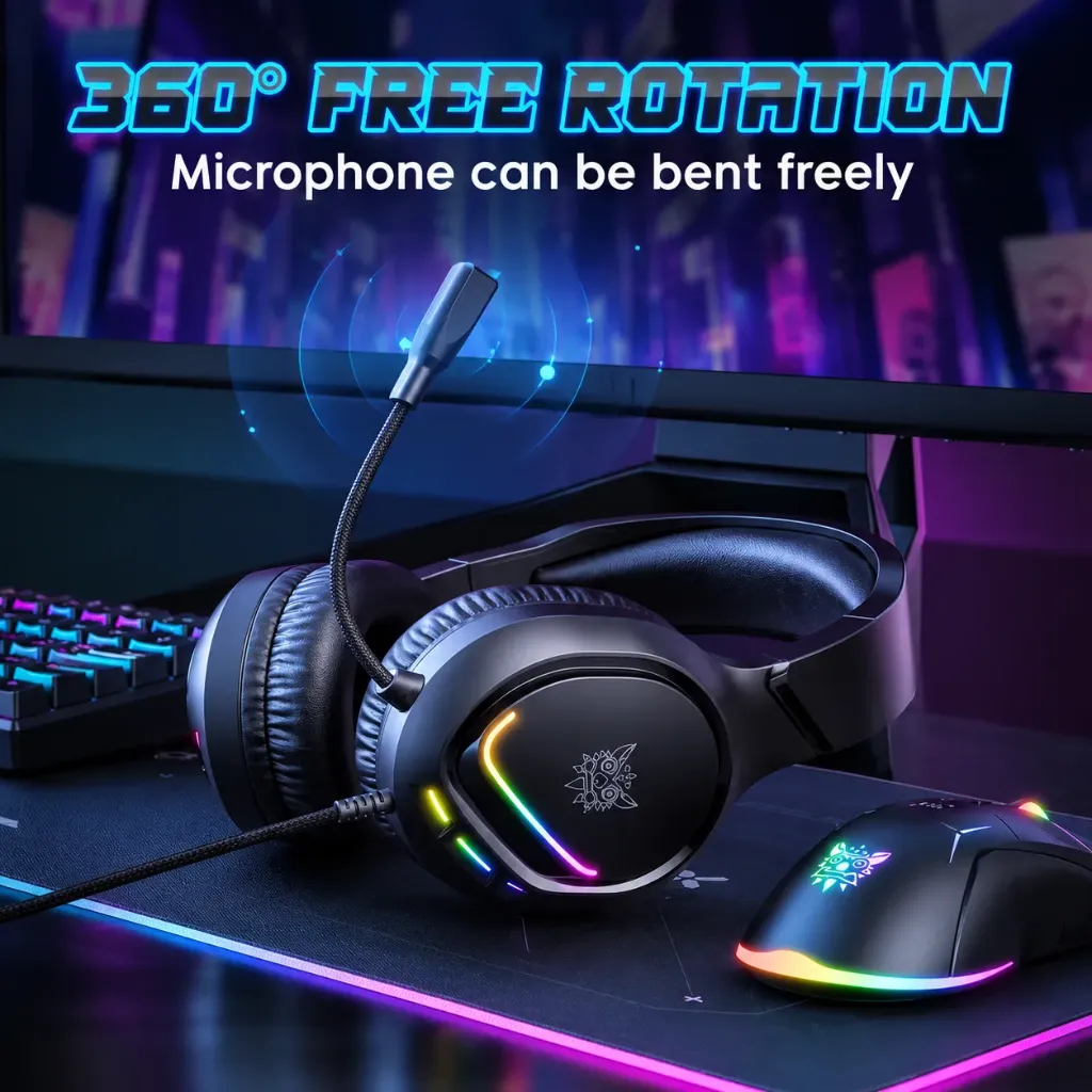 ONIKUMA X31 Wired Headphones with RGB Colorful Lighting Surround Sound - Wired Headset for PC Gamers Gaming Xbox