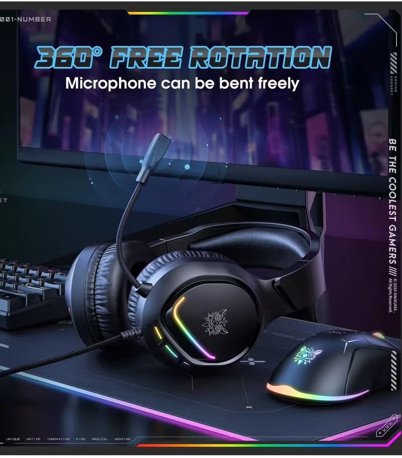 ONIKUMA X31 Wired Headphones with RGB Colorful Lighting Surround Sound Wired Headset for PC Gamers Gaming Xbox