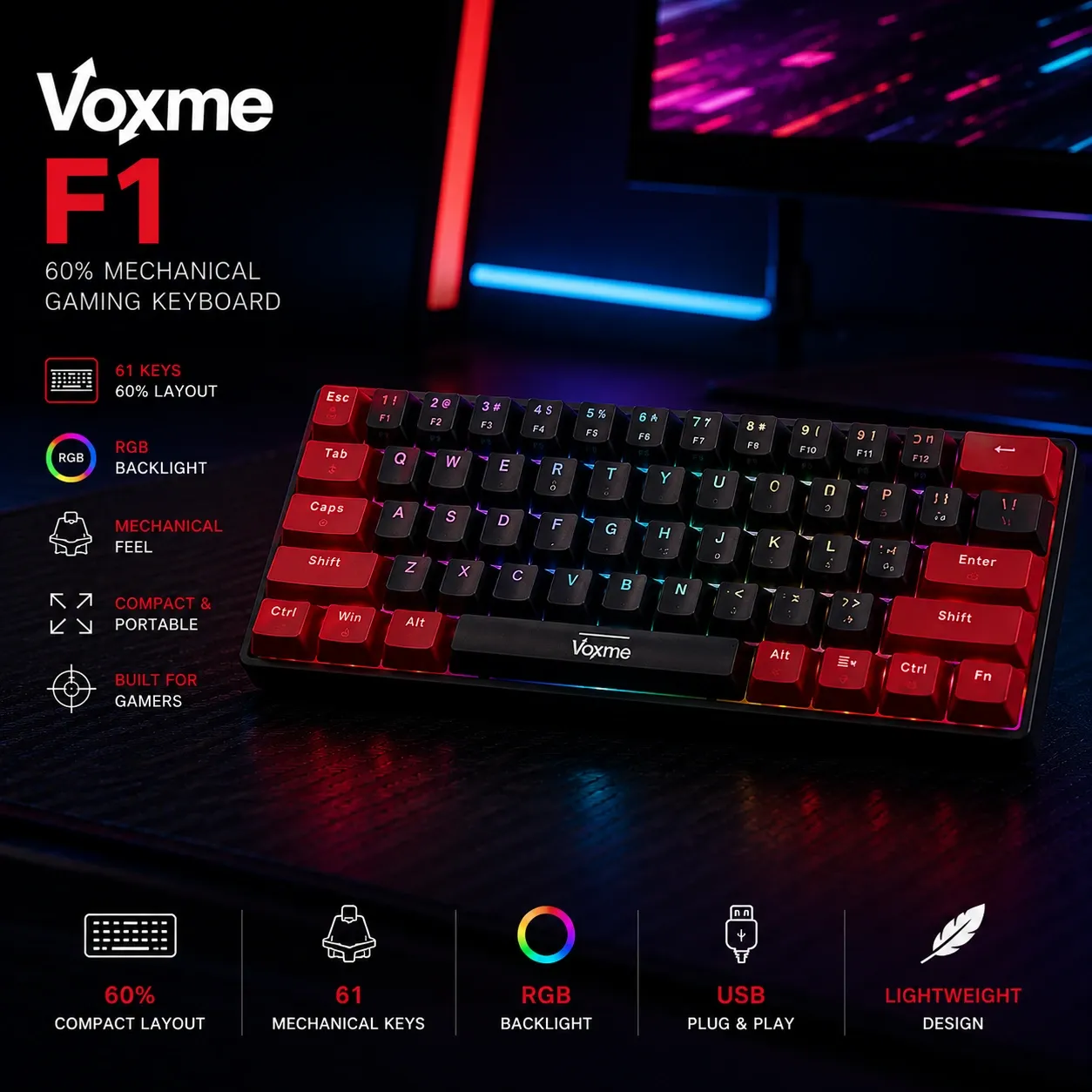Voxme F1 Wired Type-C Mechanical Gaming Keyboard