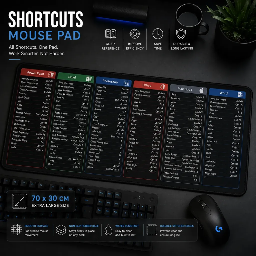 Shortcuts Mouse Pad 70 x 30cm