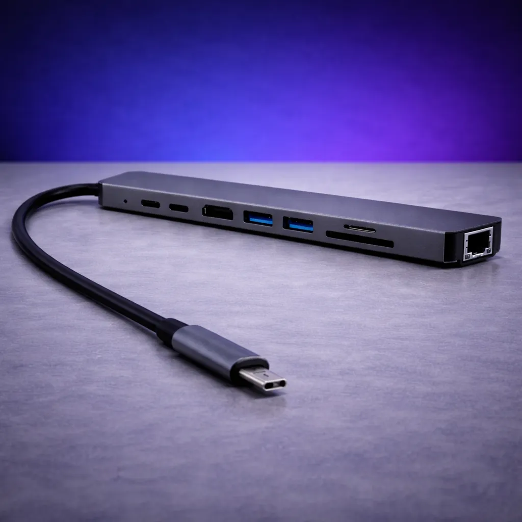 USB C Hub, 8 in 1 Type C Hub Multiport Adapter with 4K HDMI, PD Power Delivery, USB-C, Ethernet, 2 USB, SD/TF Card Reader